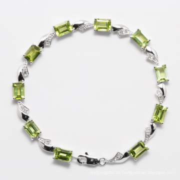 Natural peridot 925 plata esterlina nueva pulsera de oro